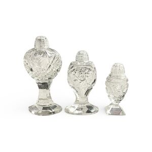 Antique ABP Cut Crystal Salt&Pepper Shaker -Set of 3 Heavy Lead Crystal Pedestal